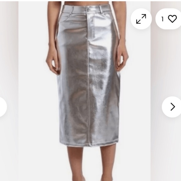 7 for all Mankind, silver faux leather midi skirt, size Medium - Picture 1 of 9